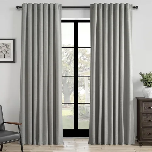 Vista 48 de Topfinel Cortinas opacas, blanco beige, 2 paneles, ventanas pequeñas, textura, mezcla de lino, bohemia, abedul, rural, gancho, bolsillo trasero