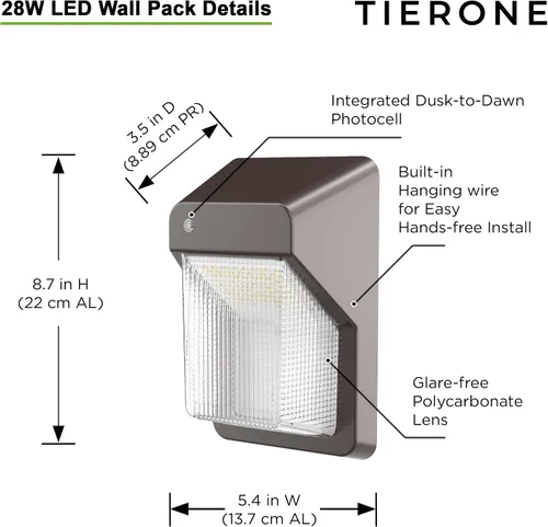 Vista 2 de TIERONE Luz LED de Pared con Fotocélula del Atardecer al Amanecer Iluminación de Seguridad para Montaje en Pared al Aire Libre 28W 3000LM 4000K Luz