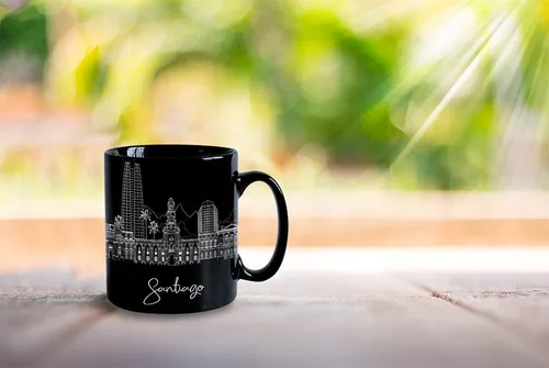 Vista 6 de TJ Originals - Taza de café Santiago Chile, regalo de taza de café de recuerdo de viaje turístico, taza de cerámica negra Skyline de 11 oz, taza