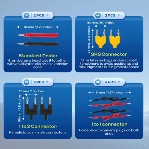 Vista 5 de Kit de cables de prueba de multímetro automotriz de 110 piezas con clips de cocodrilo, tapones de plátano y sondas, herramienta profesional