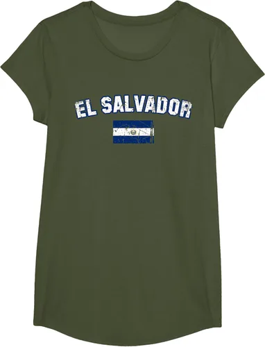Vista 66 de EL SALVADOR Bandera Vintage Hombres Mujeres Niños Camiseta EL SALVADOR