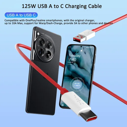 Vista 2 de COOYA Cable de carga USB C de 80 W para carga súper vooc para OnePlus 15 13 12, 10A USB A a USB C cable de carga para OnePlus 7 Pro 8 7T, tipo C