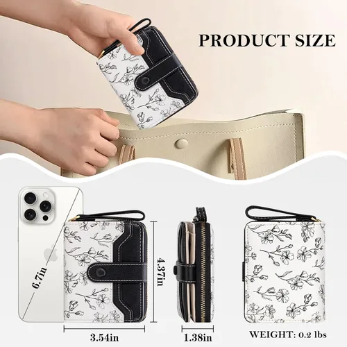 Vista 3 de BIAOTIE - Cartera para mujer con flores bonitas, con bloqueo RFID, tarjetero para tarjetas de crédito, monedero pequeño de dos pliegues