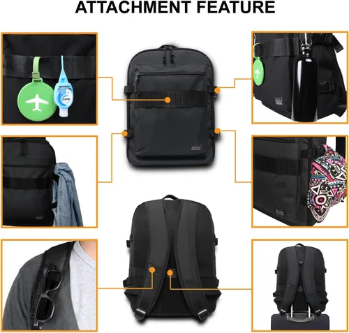 Vista 4 de Mochila de viaje ligera para senderismo, mochila para laptop, 17L de mano para artículos personales, bolsa de fin de semana, unisex, todo negro