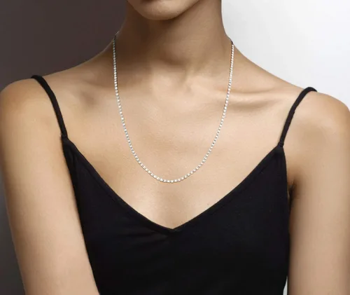Vista 3 de Miabella 925 Sterling Silver Italian Sparkle Mirror Link Chain Necklace for Women Teen Girls, Made in Italy