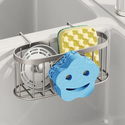 Vista 16 de SWTYMIKI Soporte de esponja para fregadero de cocina, organizador móvil para fregadero de cocina con gancho en forma de M, esponjas colgantes