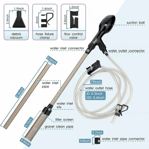 Vista 6 de hygger Aspiradora de grava pequeña para acuario, limpiador manual de grava de acuario de 80 GPH, cambiador de agua de bajo nivel de agua, limpiador