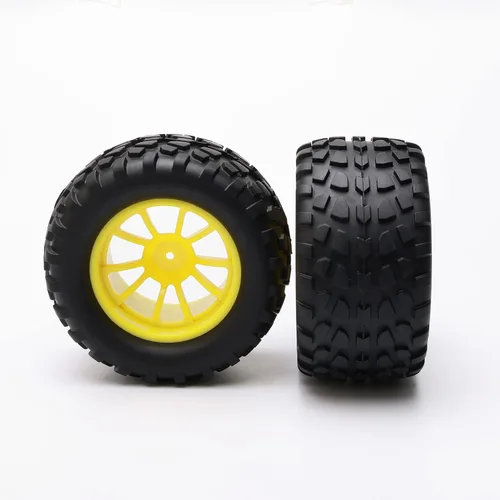 Vista 4 de 4PCS RC Rubber Tire 0.472 in Hex RC Ruedas y Neumáticos Escala 1/10 Coche Monster Truck Neumáticos Gravel Tread w/5 Radios Rueda Rim Amarillo RC