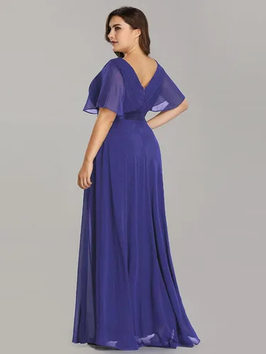 Vista 2 de Ever-Pretty Vestidos formales de noche de gasa para mujer con cuello en V de talla grande para mujeres con curvas, vestido de dama de honor de largo