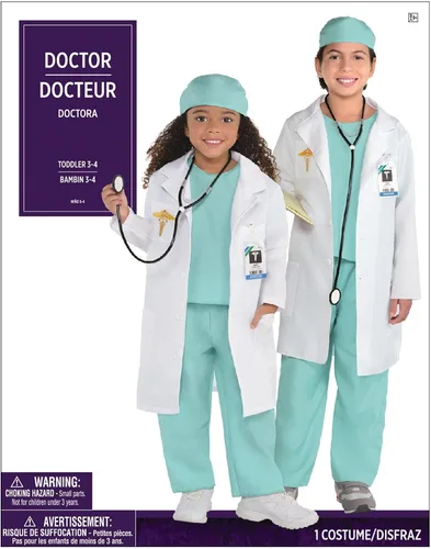 Vista 3 de Amscan Disfraz de médico, traje de médico perfecto para fiestas de disfraces, eventos escolares y aventuras de juego de simulación, 1 juego