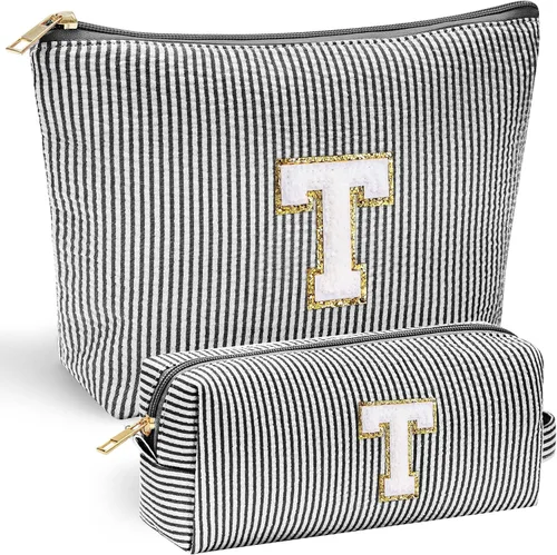Vista 52 de YOOLIFE Regalos del Día de la Madre para Mujeres, Bolsa de Maquillaje con Iniciales, Bolsa de Maquillaje para Viaje, Bolsa de Maquillaje Negro
