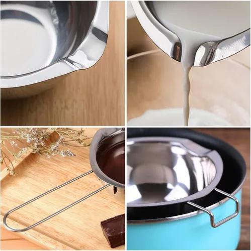 Vista 4 de Olla de acero inoxidable de doble caldera para derretir chocolate, dulces y velas (acero 18/8, capacidad de 2 tazas, 16.2 fl oz)