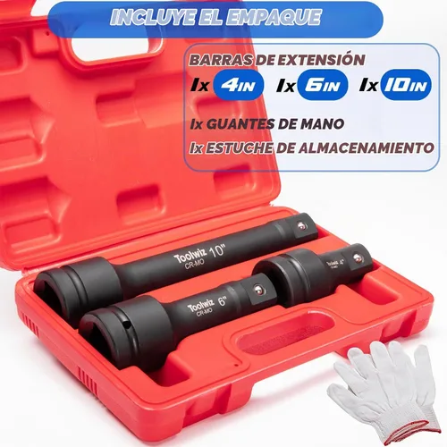 Vista 6 de Toolwiz - Barra de extensión de impacto de 1 pulgada, 4 pulgadas, 6 pulgadas, 10 pulgadas (3 piezas) de acero Cr-Mo