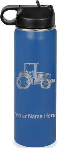Vista 32 de LaserGram Botella de agua personalizada, tractor agrícola, acero inoxidable de doble pared aislada al vacío con popote superior, regalo grabado