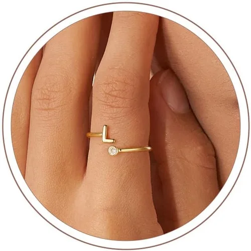 Vista 18 de Anillos Turandoss para Mujeres y Niñas - Delicados anillos ajustables chapados en oro de 14K sin decoloración para mujeres y adolescentes, anillos
