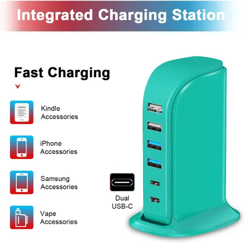 Vista 2 de Bloque de cargador USB Upoy, estación de carga para múltiples dispositivos Apple, tira de alimentación USB Hub múltiples puertos, adaptador