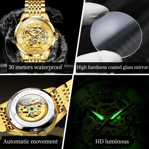 Vista 4 de OLEVS Automatic Skeleton Men Watches Mechanical Watch Luxury Wind up Watches for Men no Battery Men's Wristwatches