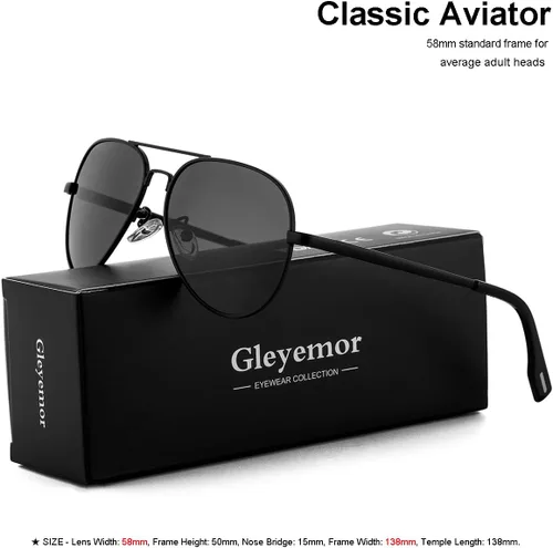 Vista 2 de Gleyemor Gafas de sol polarizadas de aviador para cara pequeña y estrecha 01 Negro / Gris
