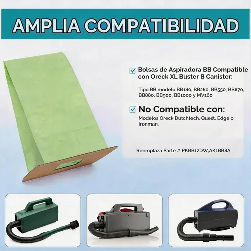Vista 2 de Paquete de 24 bolsas de vacío para Oreck Compact tipo BB, bolsa de repuesto para bolsas de vacío Oreck XL Buster B, PKBB12DW BB180 BB280 BB850 BB870