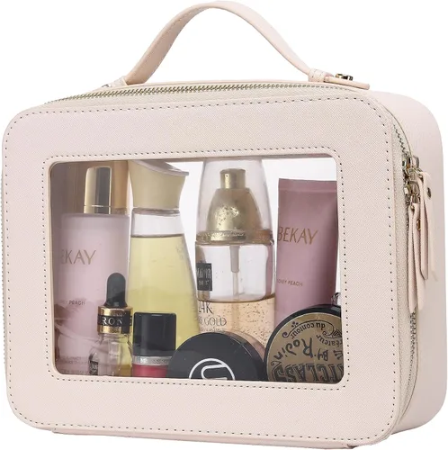 Vista 43 de Pinkmik Pequeña bolsa de maquillaje transparente, mini estuche para cosméticos, bolsa de aseo impermeable con cremallera, organizador de bolsos