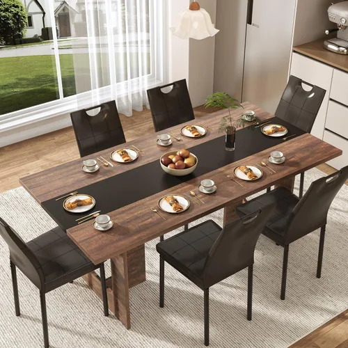 Vista 2 de St.Mandyu Juego de mesa de comedor y sillas de 7 piezas para 4-8 personas, mesa de cocina de 71 pulgadas con 6 sillas, mesa de comedor rectangular