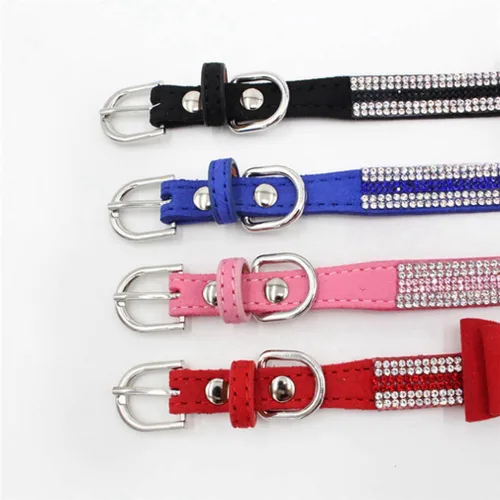 Vista 7 de Collar de perro con diamantes de imitación y lazo ajustable para mascotas, talla XXS, XS, tamaño pequeño, mediano y grande, color rosa, talla XX S