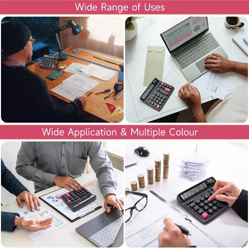 Vista 6 de VEWINGL Calculadora de escritorio, pantalla LCD grande de 12 dígitos, teclas grandes estilo computadora, doble potencia (solar y batería), modo