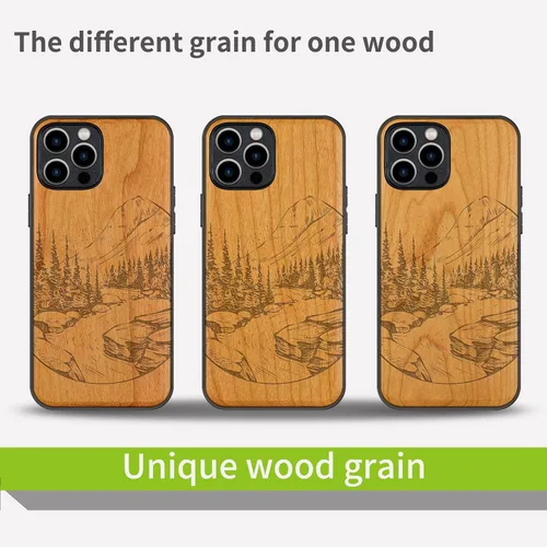 Vista 7 de Carveit Funda magnética de madera para iPhone 12 Pro [madera natural y TPU suave negro] a prueba de golpes, funda protectora de madera única