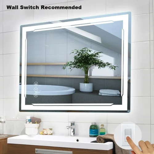 Vista 2 de Espejo de baño LED de 24 x 32 pulgadas con luces, altavoz Bluetooth integrado, antivaho regulable, 3 ajustes de luces retroiluminados + iluminación