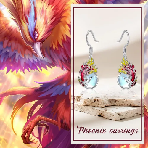 Vista 6 de PELOVNY Aretes colgantes de plata esterlina, hipoalergénicos, ágata musgo, piedra lunar, abeja, mariposa, delfín, pavo real, fénix, joyería