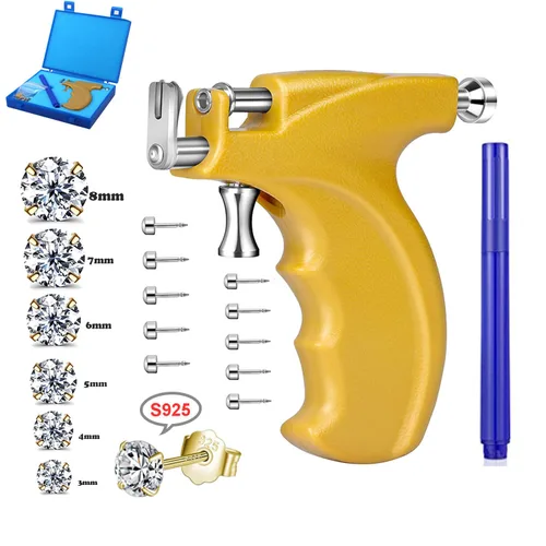 Vista 8 de LECIEL Kit de pistola de perforación de oreja reutilizable, kit profesional de perforación de nariz y labio con 16 pares de aretes de tuerca