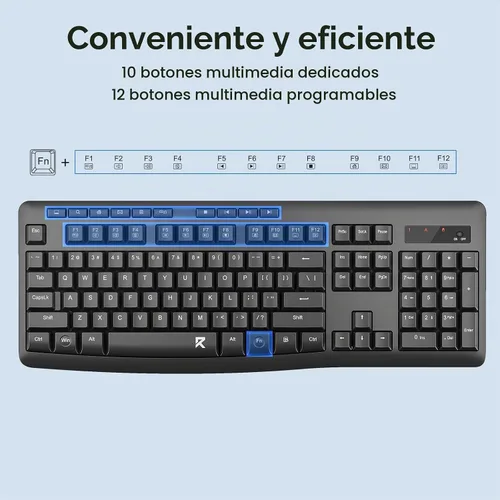 Vista 5 de Redragon Combo de teclado y mouse inalámbrico, teclado de computadora ergonómico de tamaño completo de 2.4G y mouse inalámbrico ajustable de 5