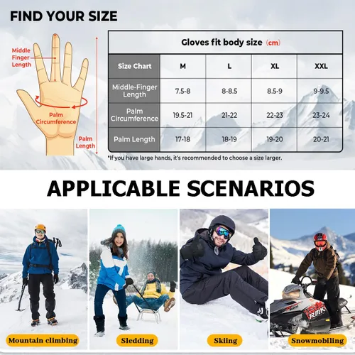 Vista 6 de Guantes de motocicleta de invierno, guantes de pantalla táctil resistentes al viento, guantes de conducción cálidos y fríos para hombres, aptos