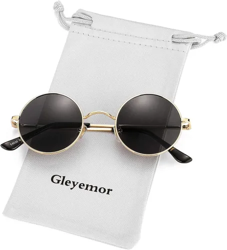 Vista 21 de Gleyemor Gafas de sol redondas polarizadas para hombres y mujeres, lentes 01 Oro/Rojo Claro