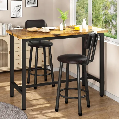 Vista 2 de Juego de mesa de bar y sillas de 3 piezas para 2, juego de comedor rectangular de altura de mostrador, mesa de bar y taburetes para 2, juego