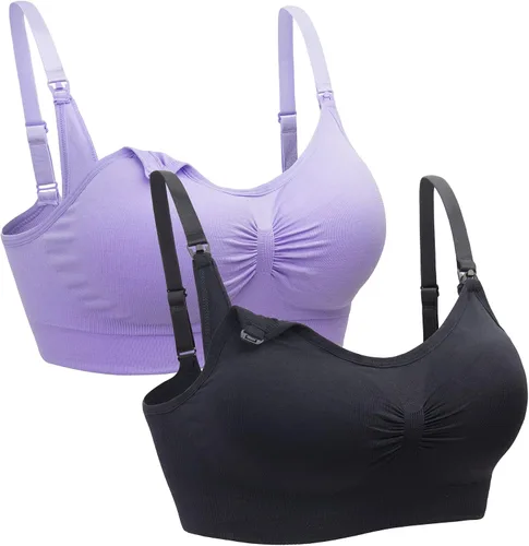 Vista 16 de Suekaphin - Paquete de 2 piezas, brasier de maternidad para lactancia durante el embarazo, cómodo para dormir con extensores 2negro