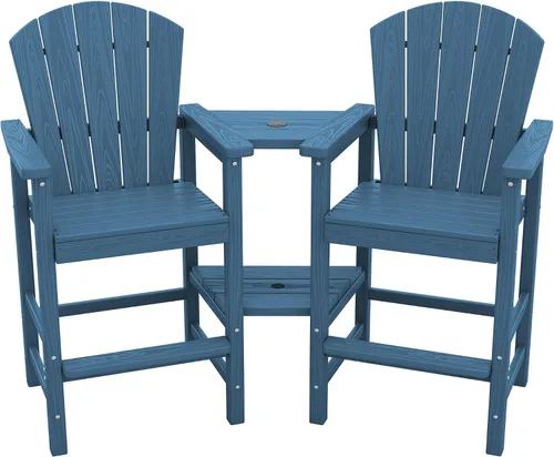 Vista 19 de SERWALL Juego de 2 sillas altas Adirondack con paraguas de 9 pies, sillas de exterior de altura de barra de HDPE, taburetes de bar Adirondack