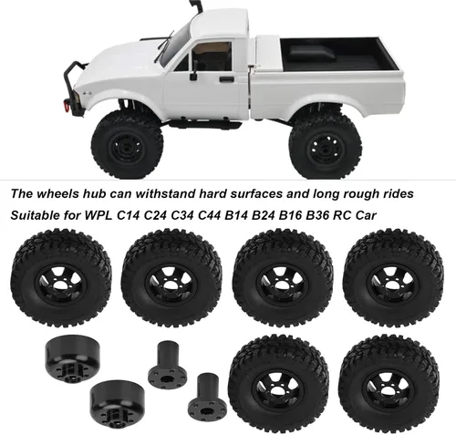 Vista 2 de plplaaoo Ruedas de coche RC, ruedas y neumáticos de vehículos RC, neumáticos de goma RC con cubo de rueda de aleación de aluminio para WPL C14 C24