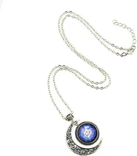 Vista 2 de LERYDESI Collar con colgante de luna azul Om para yoga, yoga, flor de loto, símbolo 3D, budismo, arte zen, imagen personalizada