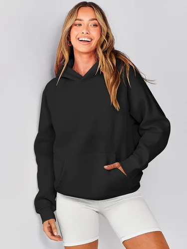Vista 3 de Caracilia Sudaderas con capucha de gran tamaño para mujer, de forro polar, manga larga, con bolsillos, ropa de moda para otoño 2024