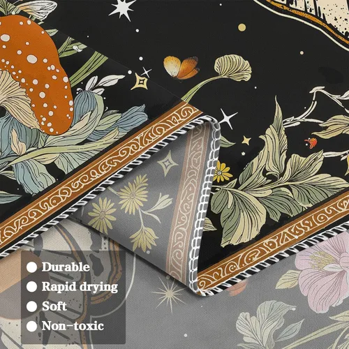 Vista 8 de Aipon Tapiz bohemio de polilla vintage con flores florales, tapices estéticos retro de hongos para dormitorio, sol y luna, tapiz pequeño para colgar