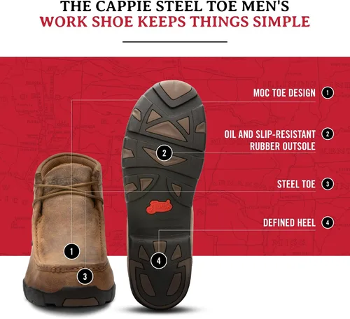 Vista 6 de Justin Cappie - Botas de Trabajo con Punta de Acero para Hombres - Botas Chukka de Cuero de Grano Completo con Puntera Moc con Suela Resistente al