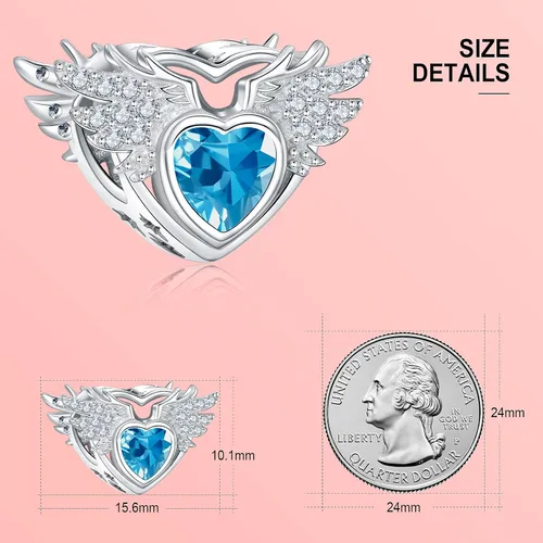 Vista 3 de NINGAN Birthstone Charms for Charms Bracelet, Angel Wings 925 Sterling Silver Love Heart Bead Pendant Birthday Christmas Jewelry Gift for Women