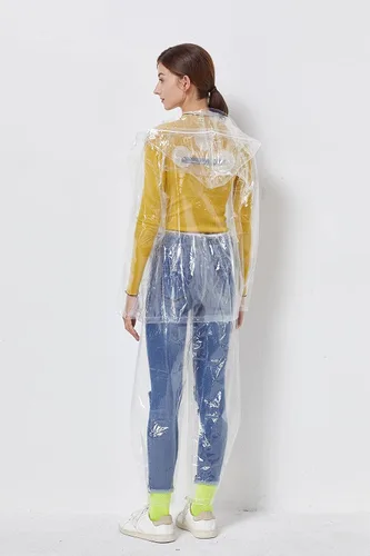 Vista 5 de Freesmily Chubasquero reutilizable transparente para mujeres y hombres, impermeable, traje de lluvia, conjunto de pantalones con capucha