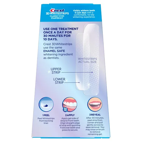 Vista 9 de Crest 3D Whitestrips, Classic Vivid, kit de tiras blanqueadoras de dientes, 20 tiras (paquete de 10 unidades)