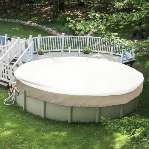 Vista 10 de Patio Cubiertas redondas para piscinas sobre el suelo, cubierta de seguridad para alberca de invierno de 10 pies, lona resistente con cabrestante
