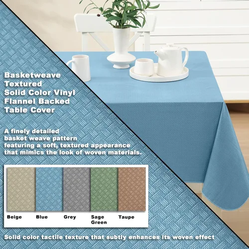 Vista 2 de Newbridge Basketweave - Mantel con parte trasera de franela de vinilo de color sólido, aspecto texturizado de tejido de cesta, mantel impermeable
