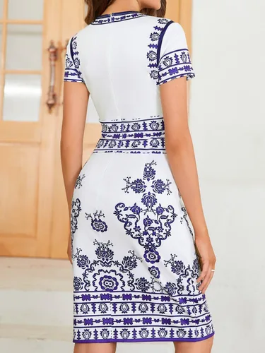 Vista 2 de Floerns - Vestido entallado de trabajo con estampado de porcelana para mujer