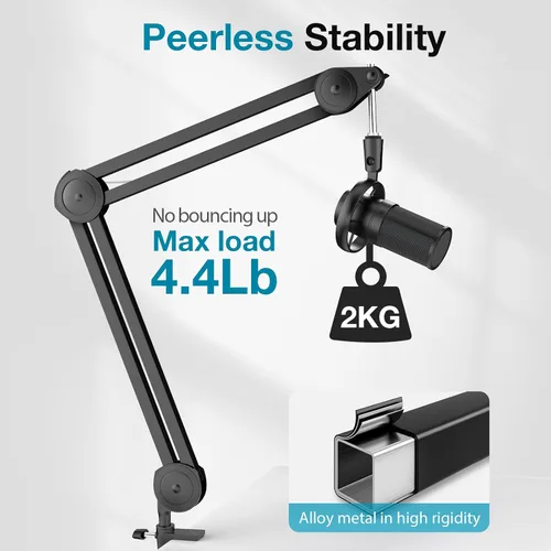 Vista 4 de InnoGear Soporte de micrófono con brazo de brazo, carga máxima de 4.4 libras, soporte de brazo de micrófono de escritorio para Blue Yeti HyperX
