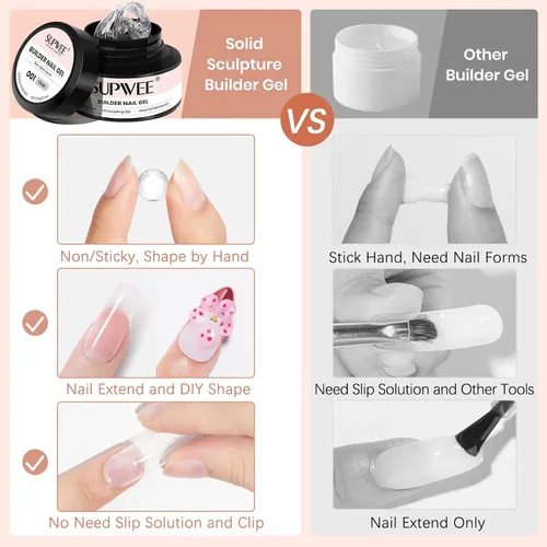 Vista 6 de Gel de uñas sólido Builder, gel duro transparente para esculpir uñas Aqua Clear